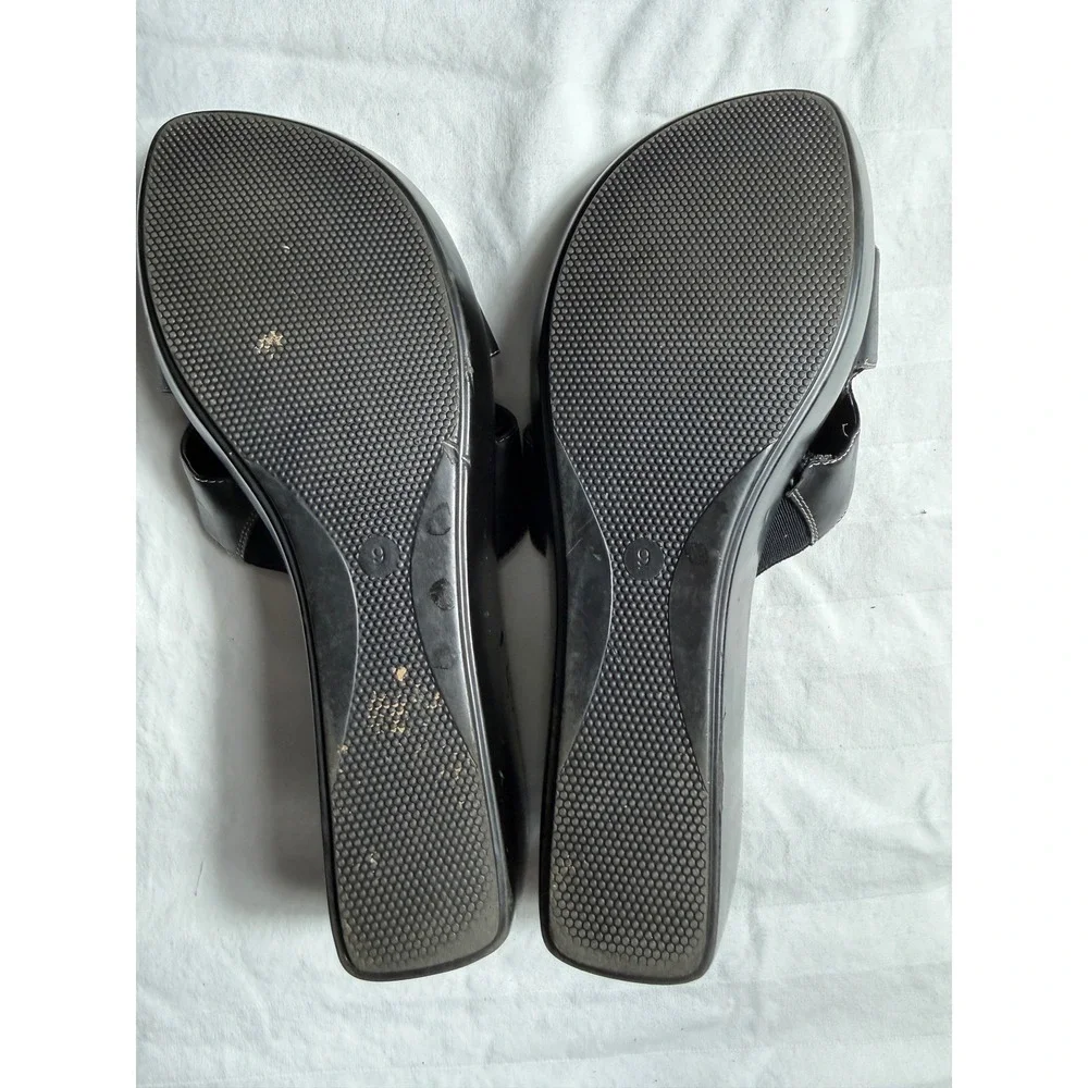 Vintage Y2K Nine & Company Womens Black Wedge Sandals Slide Platform  Size 9